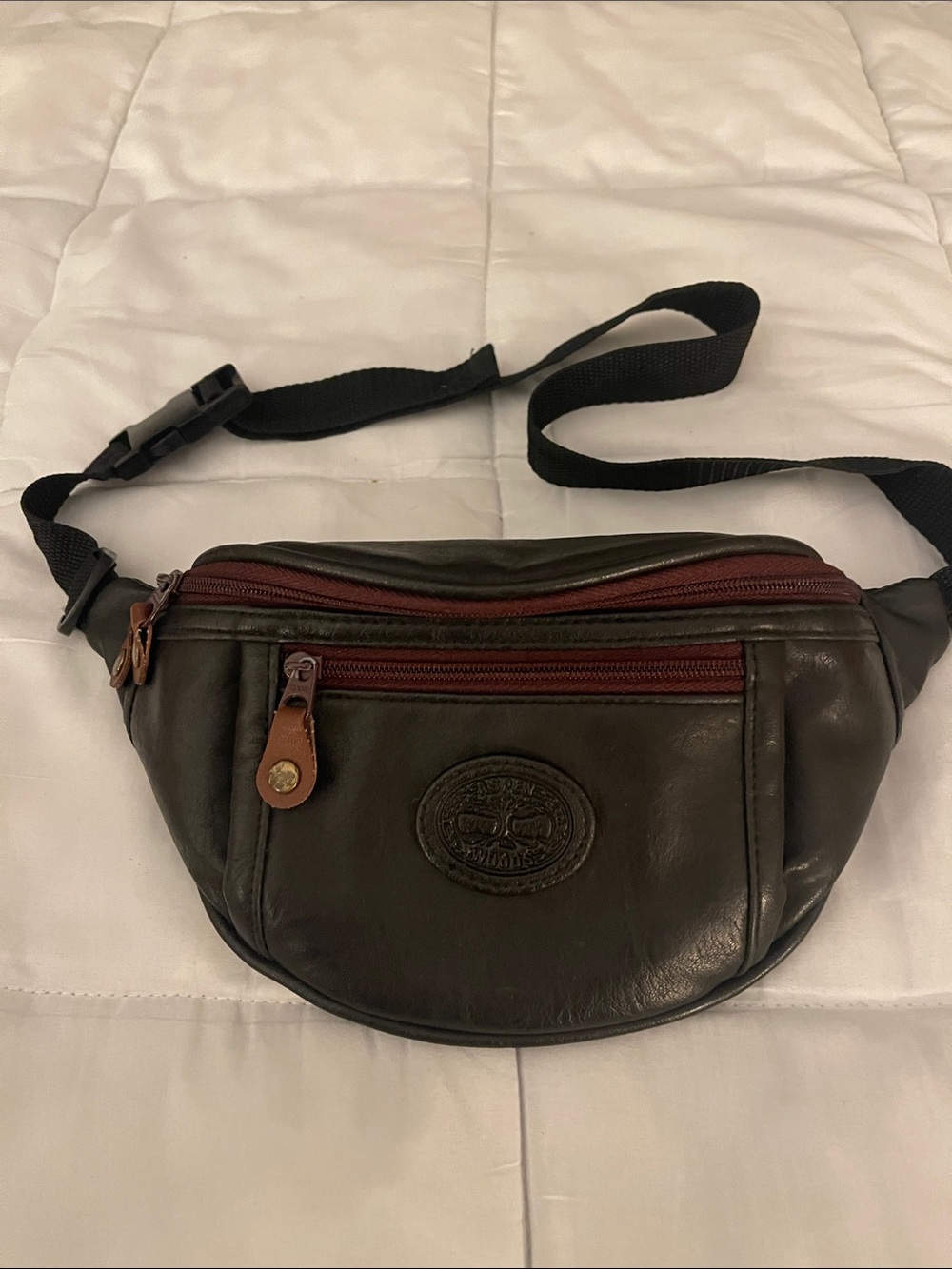 🪎Vintage TANDEM Men's Dark Brown Leather Waist Bag with Burgundy Accents